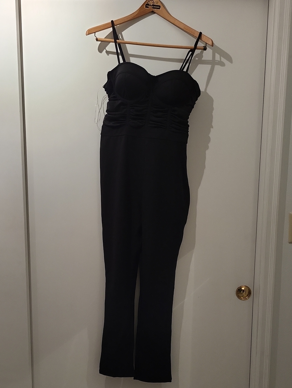 Sleek Black Bustier Jumpsuit with Slim Straps